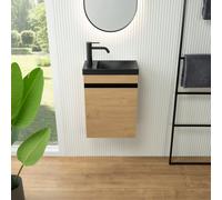 rivea Dia mobile con lavabo per le mani Picabo nero opaco, mobile 1 anta, battuta a sinistra, rovere pietra, BR0574SO+BR0577BM, Picabo; Dia [Mobili da Bagno > Mobile con Lavamani]