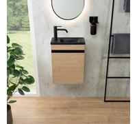 rivea Dia mobile con lavabo per le mani Picabo nero opaco, mobile 1 anta, battuta a sinistra, rovere pietra, BR0574SO+BR0576BM, Picabo; Dia [Mobili da Bagno > Mobile con Lavamani]