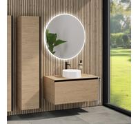 rivea Dia mobile La: 100 cm con 1 scomparto estraibile, lavabo Ø 38 cm bianco, con specchio illuminato Kanya, BR0535WH+BR0038SO+BR0003SO+BR2028MI, Dia [Mobili da Bagno > Set Mobili da Bagno]