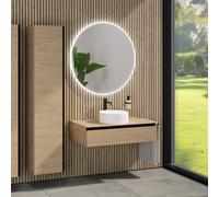 rivea Dia mobile La: 100 cm con 1 scomparto estraibile, lavabo Ø 38 cm bianco opaco, con specchio illuminato Kanya, BR0535WM+BR0028SO+BR0003SO+BR2028MI, Dia [Mobili da Bagno > Set Mobili da Bagno]