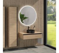 rivea Dia mobile La: 100 cm con 1 scomparto estraibile, lavabo Ø 38 cm nero opaco, con specchio illuminato Kanya, BR0535BM+BR0028SO+BR0003SO+BR2028MI, Dia [Mobili da Bagno > Set Mobili da Bagno]