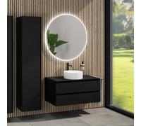 rivea Dia mobile La: 100 cm con 2 scomparti estraibili, lavabo Ø 38 cm bianco, con specchio illuminato Kanya, BR0535WH+BR0033BM+BN0403BM+BR2028MI, Dia [Mobili da Bagno > Set Mobili da Bagno]