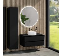 rivea Dia mobile La: 100 cm con 2 scomparti estraibili, lavabo Ø 38 cm bianco opaco, con specchio illuminato Kanya, BR0535WM+BR0033BM+BN0403BM+BR2028MI, Dia [Mobili da Bagno > Set Mobili da Bagno]