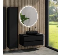 rivea Dia mobile La: 100 cm con 2 scomparti estraibili, lavabo La: 60 cm nero opaco, con specchio illuminato Kanya, BR0527BM+BR0033BM+BN0403BM+BR2028MI, Dia [Mobili da Bagno > Set Mobili da Bagno]
