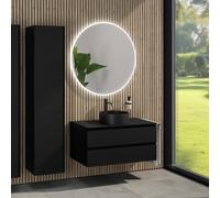 rivea Dia mobile La: 100 cm con 2 scomparti, lavabo Ø 38 cm nero opaco, con specchio illuminato Kanya, BR0535BM+BR0033BM+BN0403BM+BR2028MI, Dia [Mobili da Bagno > Set Mobili da Bagno]