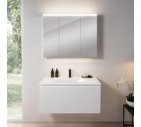rivea Dia mobile La: 101 cm con 1 scomparto estraibile, lavabo con 1 foro rubinetteria bianco, con armadietto a specchio n50,, BR0038WM+BR0050WH+BN0474MI, Dia [Mobili da Bagno > Set Mobili da Bagno]
