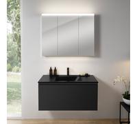 rivea Dia mobile La: 101 cm con 1 scomparto estraibile, lavabo con 1 foro rubinetteria nero opaco, con armadietto a specchio n50,, BR0038BM+BR0050BM+BN0474MI, Dia [Mobili da Bagno > Set Mobili da Bagn