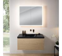 rivea Dia mobile La: 101 cm con 1 scomparto estraibile, lavabo senza foro per rubinetteria nero opaco, con armadietto a specchio n60,, BR0038SO+BR0055BM+BN0493MI, Dia [Mobili da Bagno > Set Mobili da 