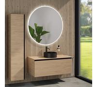rivea Dia mobile La: 120 cm con 1 scomparto estraibile, lavabo Ø 38 cm nero opaco, con specchio illuminato Kanya, BR0535BM+BR0039SO+BR0004SO+BR2029MI, Dia [Mobili da Bagno > Set Mobili da Bagno]