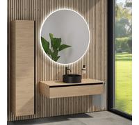rivea Dia mobile La: 120 cm con 1 scomparto estraibile, lavabo Ø 38 cm nero opaco, con specchio illuminato Kanya, BR0535BM+BR0029SO+BR0004SO+BR2029MI, Dia [Mobili da Bagno > Set Mobili da Bagno]