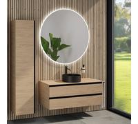 rivea Dia mobile La: 120 cm con 2 scomparti, lavabo Ø 38 cm nero opaco, con specchio illuminato Kanya, BR0535BM+BR0034SO+BR0004SO+BR2029MI, Dia [Mobili da Bagno > Set Mobili da Bagno]