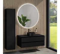 rivea Dia mobile La: 120 cm con 2 scomparti, lavabo Ø 38 cm nero opaco, con specchio illuminato Kanya, BR0535BM+BR0034BM+BN0404BM+BR2029MI, Dia [Mobili da Bagno > Set Mobili da Bagno]