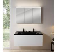 rivea Dia mobile La: 121 cm con 1 estraibile, lavabo con 2 fori della rubinetteria nero opaco, con armadietto a specchio n50,, BR0039WM+BR0098BM+BN0475MI, Dia [Mobili da Bagno > Set Mobili da Bagno]