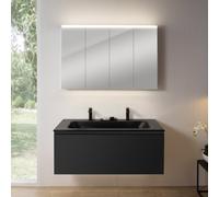 rivea Dia mobile La: 121 cm con 1 estraibile, lavabo con 2 fori della rubinetteria nero opaco, con armadietto a specchio n50,, BR0039BM+BR0098BM+BN0510MI, Dia [Mobili da Bagno > Set Mobili da Bagno]
