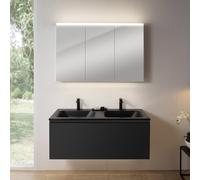 rivea Dia mobile La: 121 cm con 1 estraibile, lavabo doppio con 2 fori della rubinetteria nero opaco, con armadietto a specchio n50,, BR0039BM+BR0052BM+BN0475MI, Dia [Mobili da Bagno > Set Mobili da B