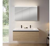 rivea Dia mobile La: 121 cm con 1 scomparto estraibile, lavabo con 2 fori rubinetteria bianco, con armadietto a specchio n50,, BR0039SO+BR0098WH+BN0475MI, Dia [Mobili da Bagno > Set Mobili da Bagno]