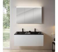 rivea Dia mobile La: 121 cm con 1 scomparto estraibile, lavabo doppio con 2 fori rubinetteria nero opaco, con armadietto a specchio n50,, BR0039WH+BR0052BM+BN0475MI, Dia [Mobili da Bagno > Set Mobili 