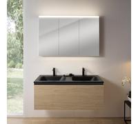 rivea Dia mobile La: 121 cm con 1 scomparto estraibile, lavabo doppio con 2 fori rubinetteria nero opaco, con armadietto a specchio n50,, BR0039SO+BR0052BM+BN0475MI, Dia [Mobili da Bagno > Set Mobili