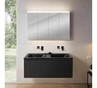 rivea Dia mobile La: 121 cm con 1 scomparto estraibile, lavabo doppio senza fori rubinetteria nero opaco, con armadietto a specchio n50,, BR0039BM+BR0057BM+BN0510MI, Dia [Mobili da Bagno > Set Mobili 