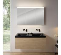 rivea Dia mobile La: 121 cm con 1 scomparto estraibile, lavabo doppio senza fori rubinetteria nero opaco, con armadietto a specchio n50,, BR0039SO+BR0057BM+BN0475MI, Dia [Mobili da Bagno > Set Mobili 