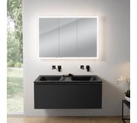 rivea Dia mobile La: 121 cm con 1 scomparto estraibile, lavabo doppio senza foro per rubinetteria nero opaco, con armadietto a specchio n60 per la Svizzera,, BR0039BM+BR0057BM+BN0502MI, Dia [Mobili da