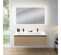 rivea Dia mobile La: 141 cm con 1 scomparto estraibile, lavabo con 2 fori rubinetteria bianco, con armadietto a specchio n60,, BR0044SO+BR0127WH+BN0495MI, Dia [Mobili da Bagno > Set Mobili da Bagno]