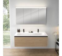 rivea Dia mobile La: 141 cm con 1 scomparto estraibile, lavabo con 2 fori rubinetteria bianco, con armadietto a specchio n50,, BR0044SO+BR0127WH+BN0511MI, Dia [Mobili da Bagno > Set Mobili da Bagno]