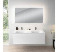 rivea Dia mobile La: 141 cm con 1 scomparto estraibile, lavabo doppio con 2 fori della rubinetteria bianco opaco, con armadietto a specchio n60,, BR0044WM+BR0081WM+BN0495MI, Dia [Mobili da Bagno > Set