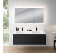 rivea Dia mobile La: 141 cm con 1 scomparto estraibile, lavabo doppio con 2 fori della rubinetteria bianco opaco, con armadietto a specchio n60 per la Svizzera,, BR0044BM+BR0081WM+BN0503MI, Dia [Mobil