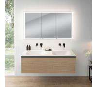 rivea Dia mobile La: 141 cm con 1 scomparto estraibile, lavabo doppio senza fori rubinetteria bianco, con armadietto a specchio n60,, BR0044SO+BR0804WH+BN0495MI, Dia [Mobili da Bagno > Set Mobili da B