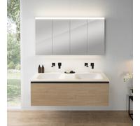rivea Dia mobile La: 141 cm con 1 scomparto estraibile, lavabo doppio senza fori rubinetteria bianco, con armadietto a specchio n50,, BR0044SO+BR0804WH+BN0511MI, Dia [Mobili da Bagno > Set Mobili da B