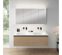 rivea Dia mobile La: 141 cm con 1 scomparto estraibile, lavabo doppio senza fori rubinetteria bianco opaco, con armadietto a specchio n50,, BR0044SO+BR0079WM+BN0511MI, Dia [Mobili da Bagno > Set Mobil