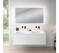 rivea Dia mobile La: 141 cm con 1 scomparto estraibile, lavabo doppio senza foro per rubinetteria bianco opaco, con armadietto a specchio n60 per la Svizzera,, BR0044WM+BR0079WM+BN0503MI, Dia [Mobili 