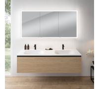 rivea Dia mobile La: 161 cm con 1 scomparto estraibile, lavabo doppio con 2 fori della rubinetteria bianco, con armadietto a specchio n60 per la Svizzera,, BR0045SO+BR0803WH+BN0504MI, Dia [Mobili da B