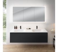 rivea Dia mobile La: 161 cm con 1 scomparto estraibile, lavabo doppio con 2 fori della rubinetteria bianco, con armadietto a specchio n60,, BR0045BM+BR0803WH+BN0496MI, Dia [Mobili da Bagno > Set Mobil