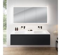 rivea Dia mobile La: 161 cm con 1 scomparto estraibile, lavabo doppio senza fori rubinetteria bianco opaco, con armadietto a specchio n60 per la Svizzera,, BR0045BM+BR0080WM+BN0504MI, Dia [Mobili da B