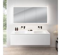 rivea Dia mobile La: 161 cm con 1 scomparto estraibile, lavabo doppio senza foro per rubinetteria bianco opaco, con armadietto a specchio n60,, BR0045WM+BR0080WM+BN0496MI, Dia [Mobili da Bagno > Set M