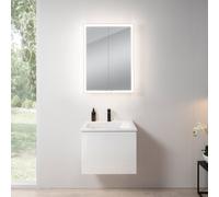 rivea Dia mobile La: 61 cm con 1 scomparto estraibile, lavabo con 1 foro per rubinetteria bianco, con armadietto a specchio n60,, BR0036WH+BR0048WH+BN0491MI, Dia [Mobili da Bagno > Set Mobili da Bagno