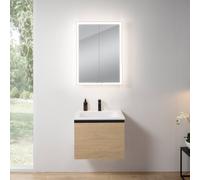 rivea Dia mobile La: 61 cm con 1 scomparto estraibile, lavabo con 1 foro per rubinetteria bianco opaco, con armadietto a specchio n60 per la Svizzera,, BR0036SO+BR0048WM+BN0499MI, Dia [Mobili da Bagno