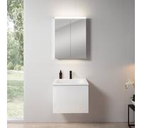 rivea Dia mobile La: 61 cm con 1 scomparto estraibile, lavabo con 1 foro per rubinetteria bianco opaco, con armadietto a specchio n50 per la Svizzera,, BR0036WH+BR0048WM+BN0485MI, Dia [Mobili da Bagno