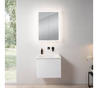 rivea Dia mobile La: 61 cm con 1 scomparto estraibile, lavabo senza foro per rubinetteria bianco opaco, con armadietto a specchio n60,, BR0036WM+BR0053WM+BN0491MI, Dia [Mobili da Bagno > Set Mobili da