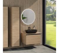 rivea Dia mobile La: 80 cm con 1 scomparto estraibile, lavabo La: 60 cm nero opaco, con specchio illuminato Kanya, BR0527BM+BR0037SO+BR0002SO+BR2027MI, Dia [Mobili da Bagno > Set Mobili da Bagno]
