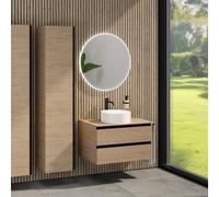 rivea Dia mobile La: 80 cm con 2 scomparti estraibili, lavabo Ø 38 cm bianco, con specchio illuminato Kanya, BR0535WH+BR0032SO+BR0002SO+BR2027MI, Dia [Mobili da Bagno > Set Mobili da Bagno]