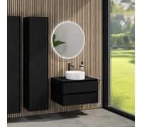 rivea Dia mobile La: 80 cm con 2 scomparti estraibili, lavabo Ø 38 cm bianco opaco, con specchio illuminato Kanya, BR0535WM+BR0032BM+BN0402BM+BR2027MI, Dia [Mobili da Bagno > Set Mobili da Bagno]