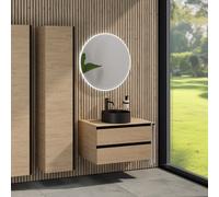 rivea Dia mobile La: 80 cm con 2 scomparti, lavabo Ø 38 cm nero opaco, con specchio illuminato Kanya, BR0535BM+BR0032SO+BR0002SO+BR2027MI, Dia [Mobili da Bagno > Set Mobili da Bagno]
