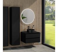 rivea Dia mobile La: 80 cm con 2 scomparti, lavabo Ø 38 cm nero opaco, con specchio illuminato Kanya, BR0535BM+BR0032BM+BN0402BM+BR2027MI, Dia [Mobili da Bagno > Set Mobili da Bagno]