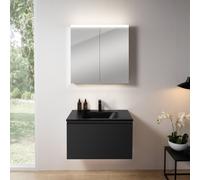 rivea Dia mobile La: 81 cm con 1 scomparto estraibile, lavabo con 1 foro per rubinetteria nero opaco, con armadietto a specchio n50,, BR0037BM+BR0049BM+BN0473MI, Dia [Mobili da Bagno > Set Mobili da B