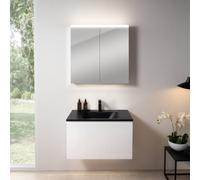 rivea Dia mobile La: 81 cm con 1 scomparto estraibile, lavabo con 1 foro rubinetteria nero opaco, con armadietto a specchio n50,, BR0037WH+BR0049BM+BN0473MI, Dia [Mobili da Bagno > Set Mobili da Bagno