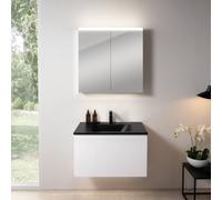 rivea Dia mobile La: 81 cm con 1 scomparto estraibile, lavabo con 1 foro rubinetteria nero opaco, con armadietto a specchio n50,, BR0037WM+BR0049BM+BN0473MI, Dia [Mobili da Bagno > Set Mobili da Bagno