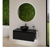 rivea Dia soleado mobile La: 100 cm con 1 scomparto estraibile, lavabo Ø 42 nero opaco, con specchio illuminato Kanya,, BR0532BM+BR0107BM+BR2028MI, Dia soleado [Mobili da Bagno > Set Mobili da Bagno]